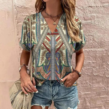 Damenbluse - Summer Style - kurze Ärmel - luftig und farbenfroh - perfekt für warme Tage