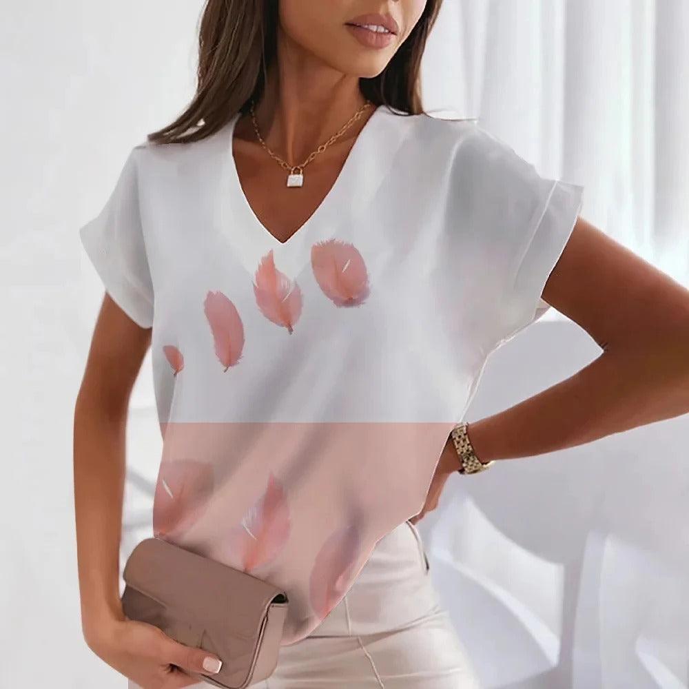 Sommer-T-Shirt mit V-Ausschnitt für Frauen