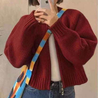 Sophie - Dicker Strick-Kurzpullover mit Reißverschluss für Damen