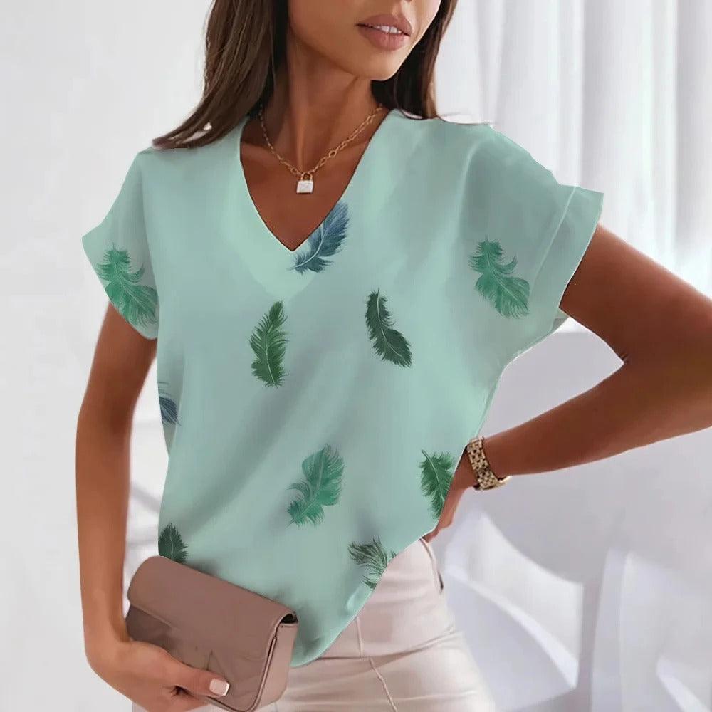 Sommer-T-Shirt mit V-Ausschnitt für Frauen