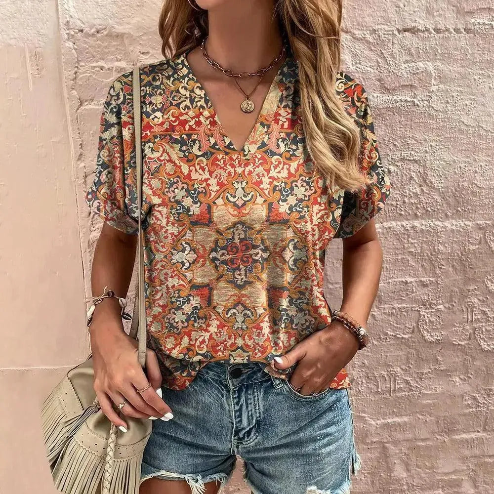 Damen-T-Shirt - V-Ausschnitt - weiches, atmungsactivees Material - perfekt für Sommertage