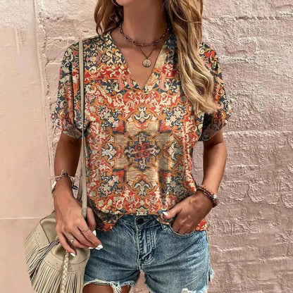 Damen-T-Shirt - V-Ausschnitt - weiches, atmungsactivees Material - perfekt für Sommertage