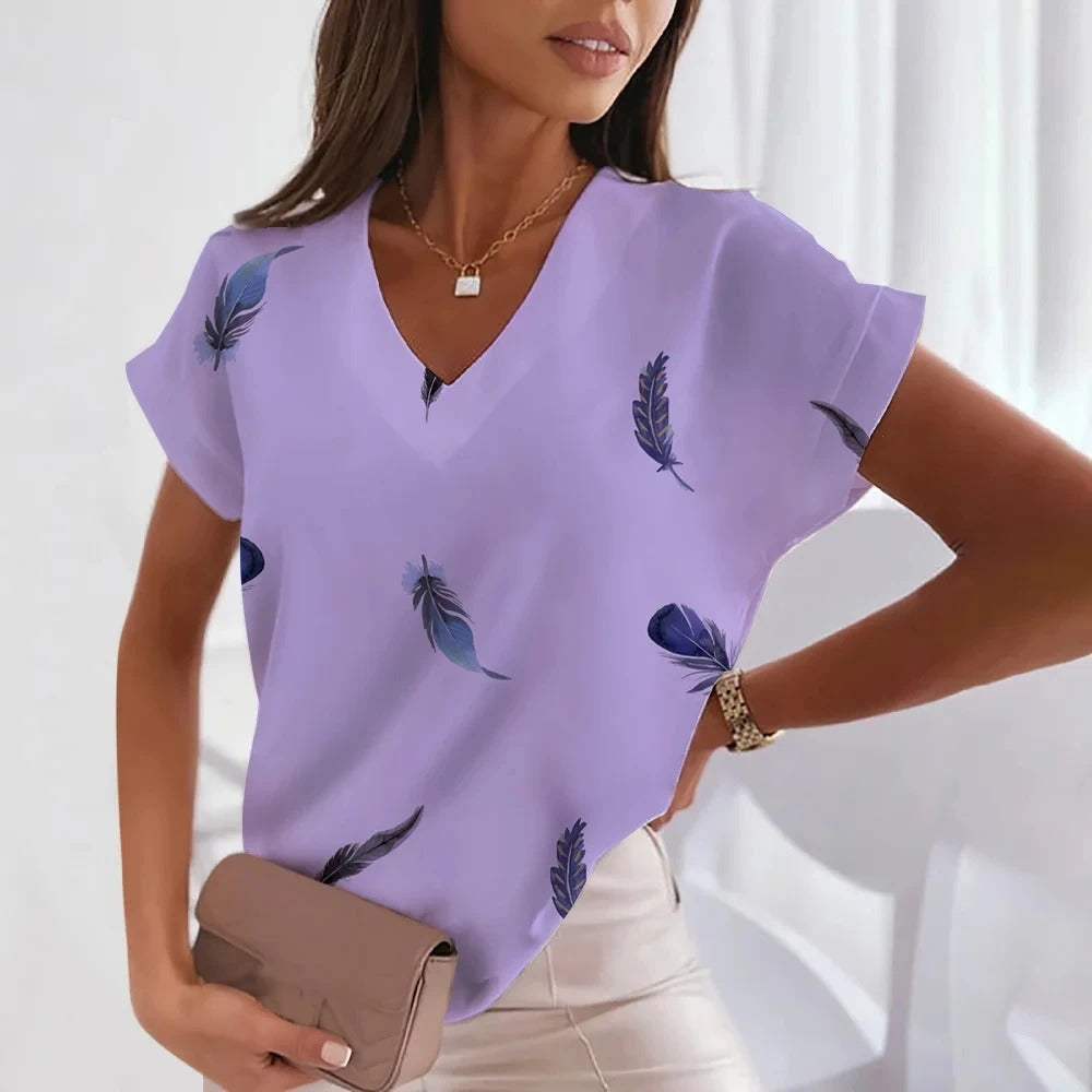 Sommer-T-Shirt mit V-Ausschnitt für Frauen
