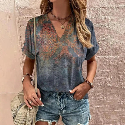 Damen-T-Shirt - V-Ausschnitt - weiches, atmungsactivees Material - perfekt für Sommertage