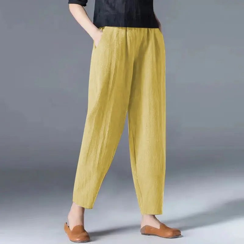 Puffhose aus Baumwolle und Hanf für Damenmode