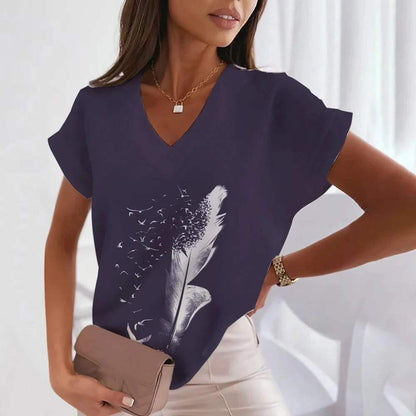 Sommer-T-Shirt mit V-Ausschnitt für Frauen