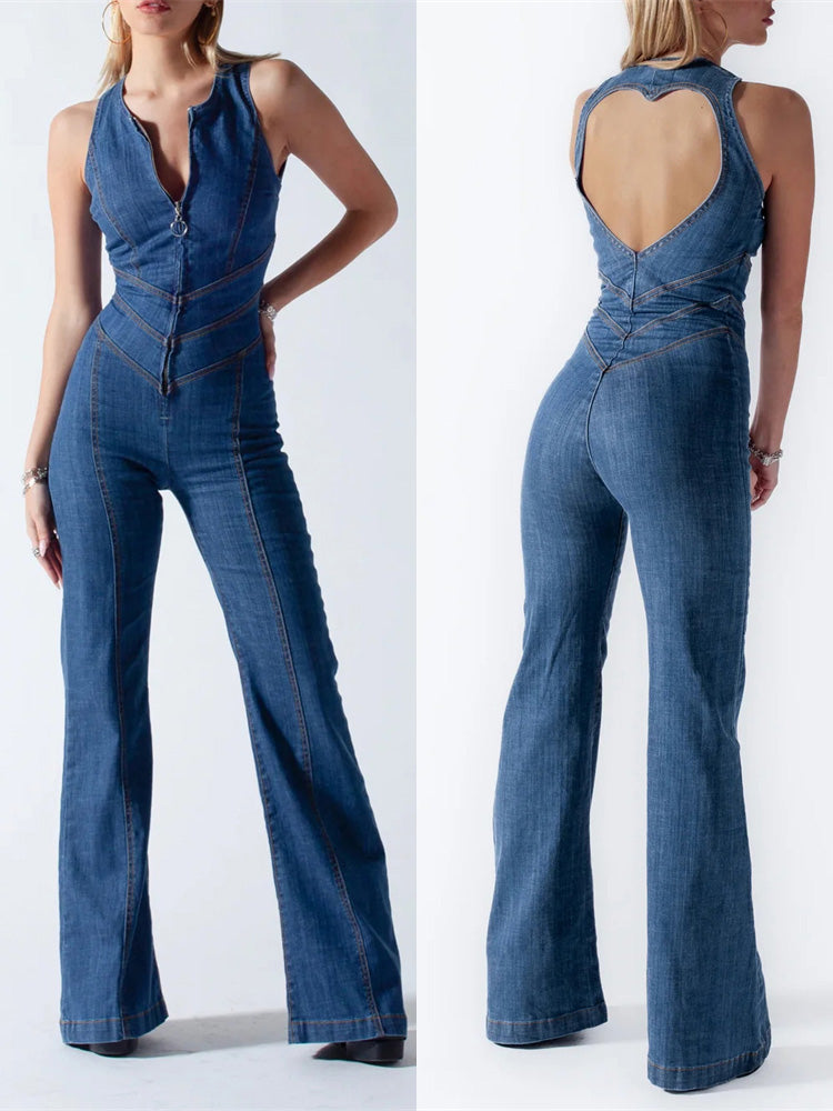Kaylor - Trendiger und bequemer blauer Retro-Overall für Frauen