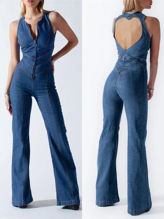 Kaylor - Trendiger und bequemer blauer Retro-Overall für Frauen