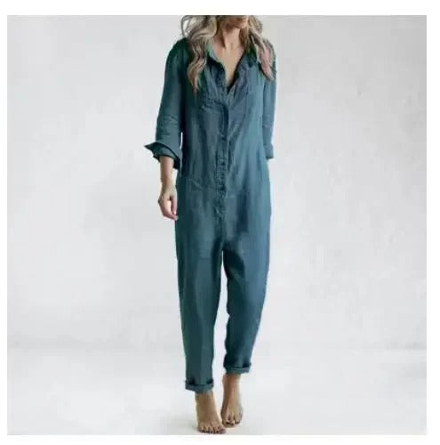 Langärmeliger -Overall mit Knöpfen und Taschen