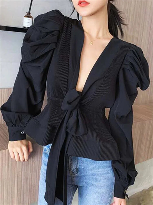 Annie - Elegante Bluse mit V-Ausschnitt und Puffärmeln