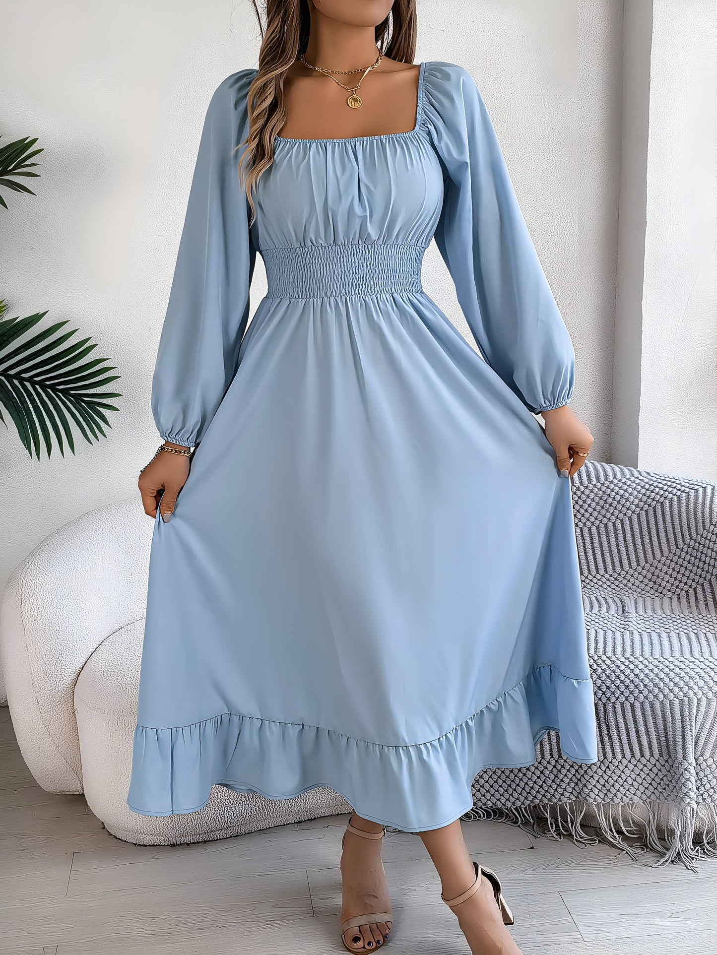 Camila | Elegantes Hochtaillen-Brautjungfernkleid mit Rüschen