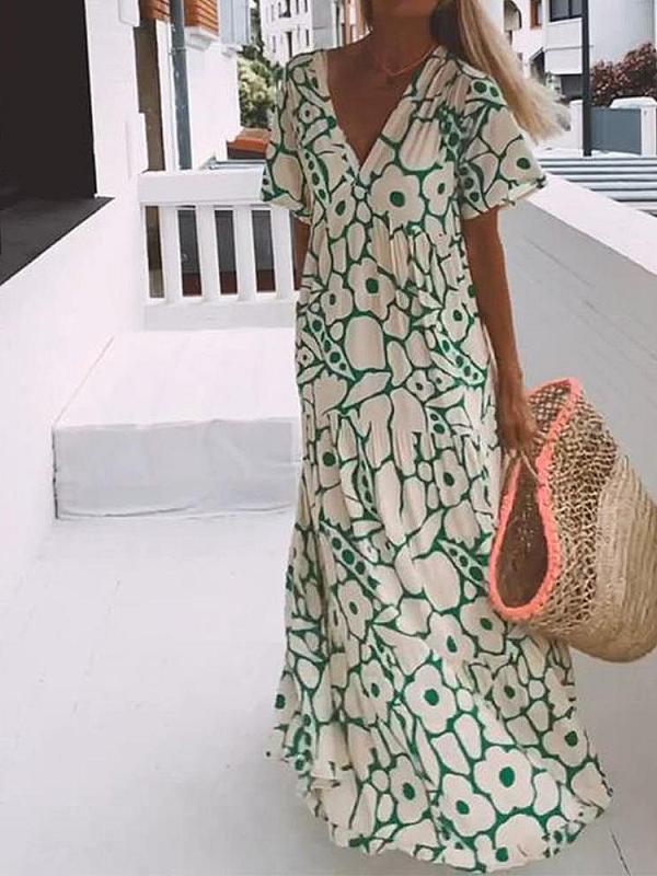Audrey - Kurzärmeliges Maxikleid mit Druck