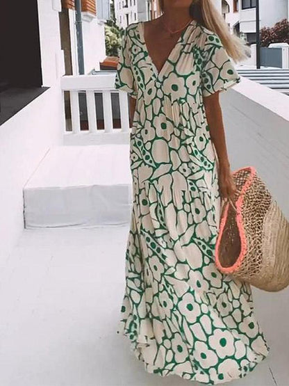 Audrey - Kurzärmeliges Maxikleid mit Druck