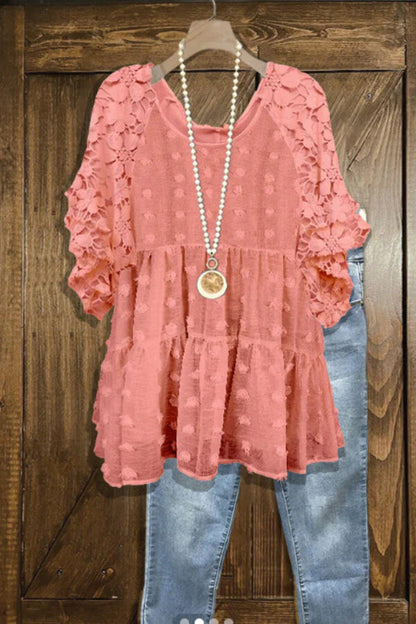 Modische Chiffonbluse mit Rüschenärmeln und Spitze
