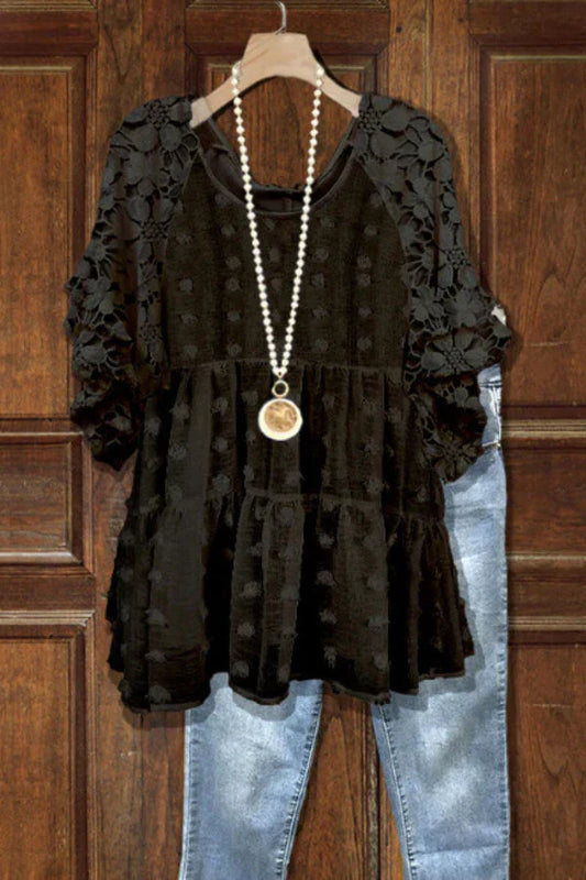 Modische Chiffonbluse mit Rüschenärmeln und Spitze