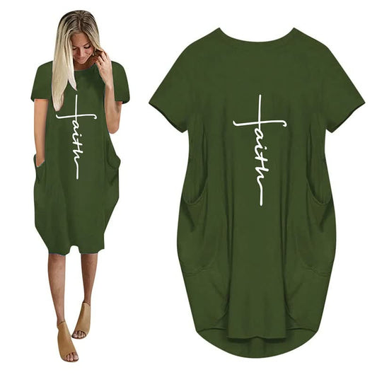 Faith Dresses | 3D Letter Print Lockeres Partykleid mit Taschen
