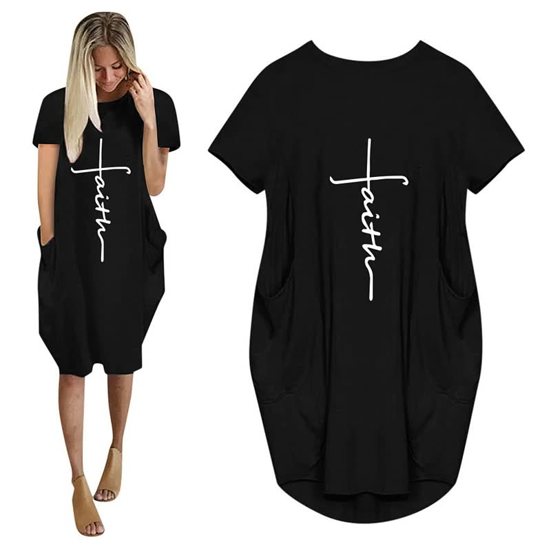 Faith Dresses | 3D Letter Print Lockeres Partykleid mit Taschen