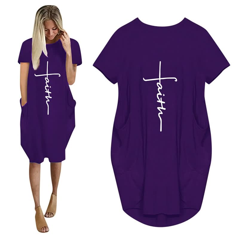 Faith Dresses | 3D Letter Print Lockeres Partykleid mit Taschen