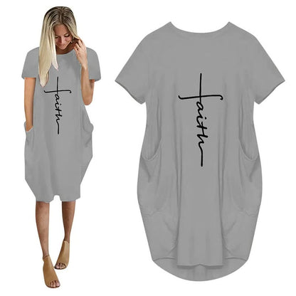 Faith Dresses | 3D Letter Print Lockeres Partykleid mit Taschen