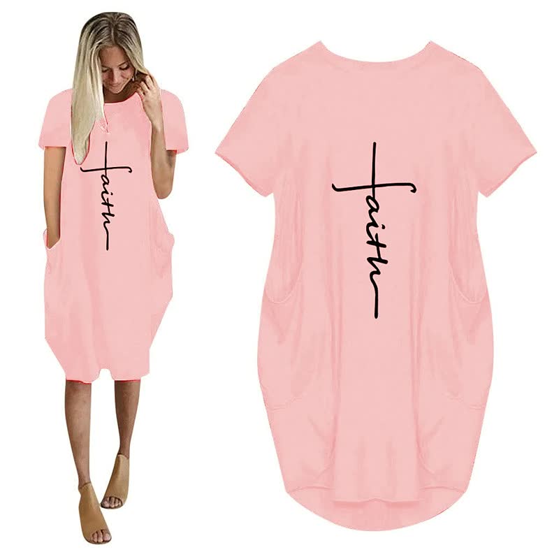 Faith Dresses | 3D Letter Print Lockeres Partykleid mit Taschen