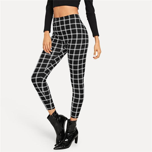Mariam - Hoch geschnittene Skinny-Hose mit Karomuster