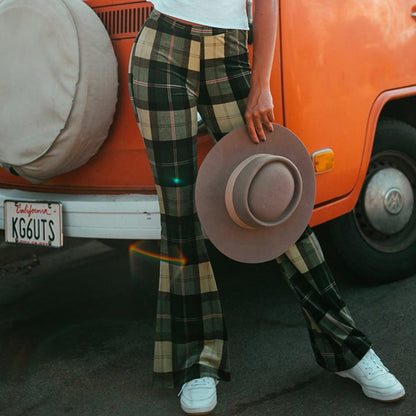 Liv - Vintage karierte Hose mit Glockenhintergrund
