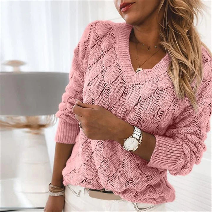 Damenstrickpullover mit V-Ausschnitt