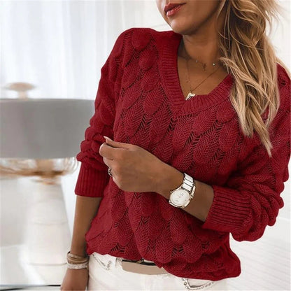Damenstrickpullover mit V-Ausschnitt