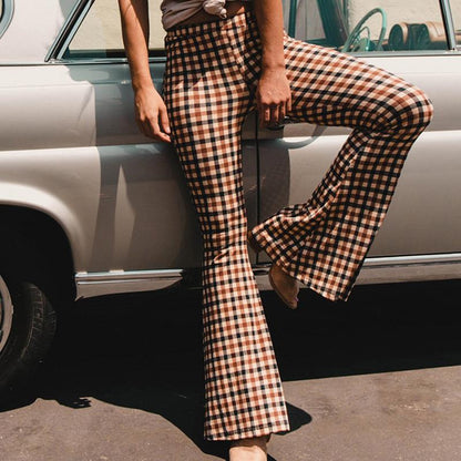 Liv - Vintage karierte Hose mit Glockenhintergrund