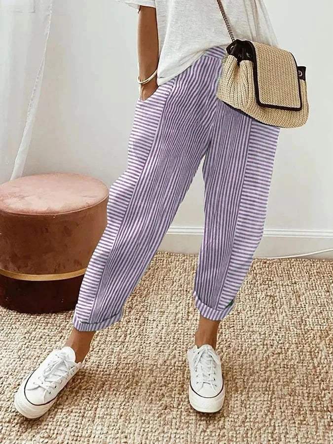 Damenhose - Verspieltes Streifenmuster - Weiches Material - Perfekt für warme Tage