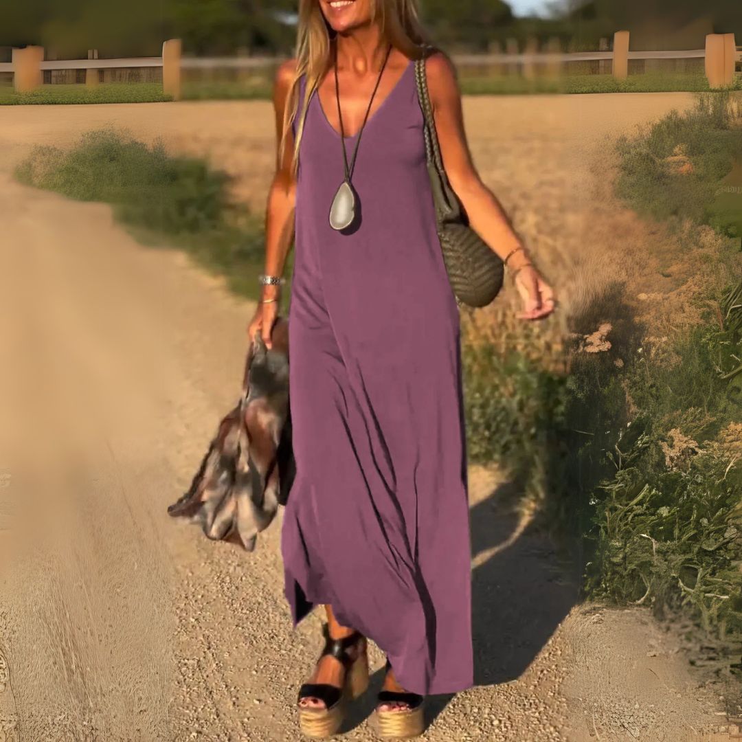 Elegantes, ärmelloses Maxikleid mit V-Ausschnitt
