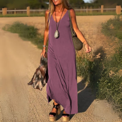Elegantes, ärmelloses Maxikleid mit V-Ausschnitt