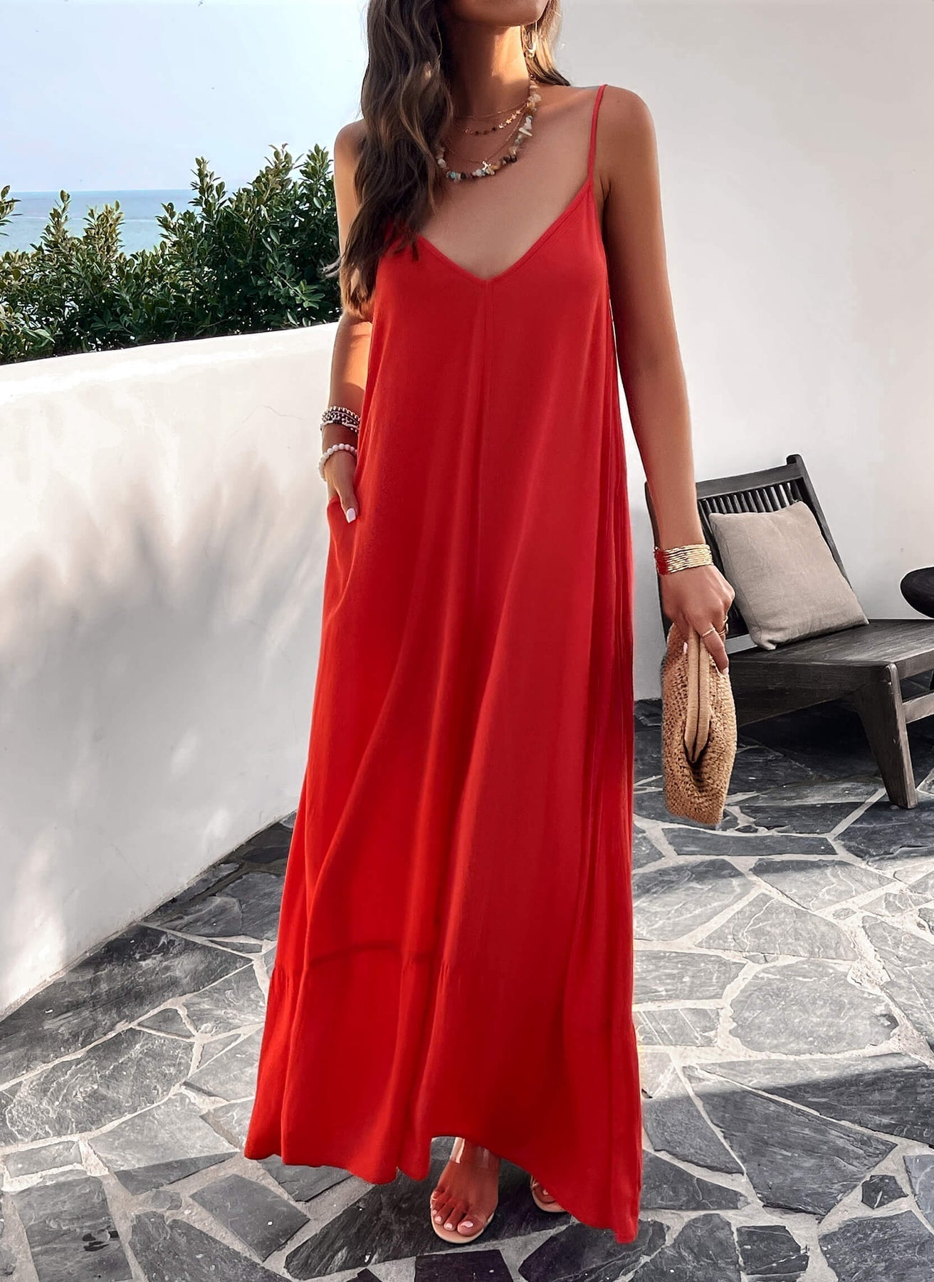 Fließendes Maxikleid mit Seitentaschen