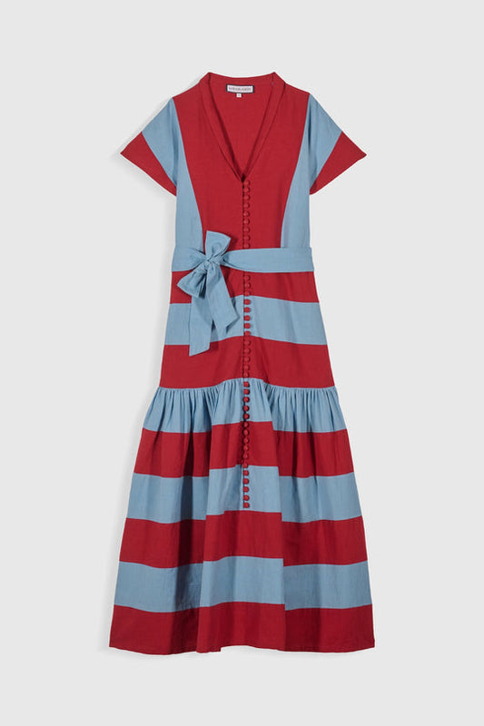 Langes Kleid mit Knöpfen und Schleife für einen modernen, entspannten Look