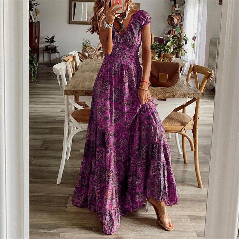 Adeline - Taillenbetontes langes Kleid im Bohème-Stil