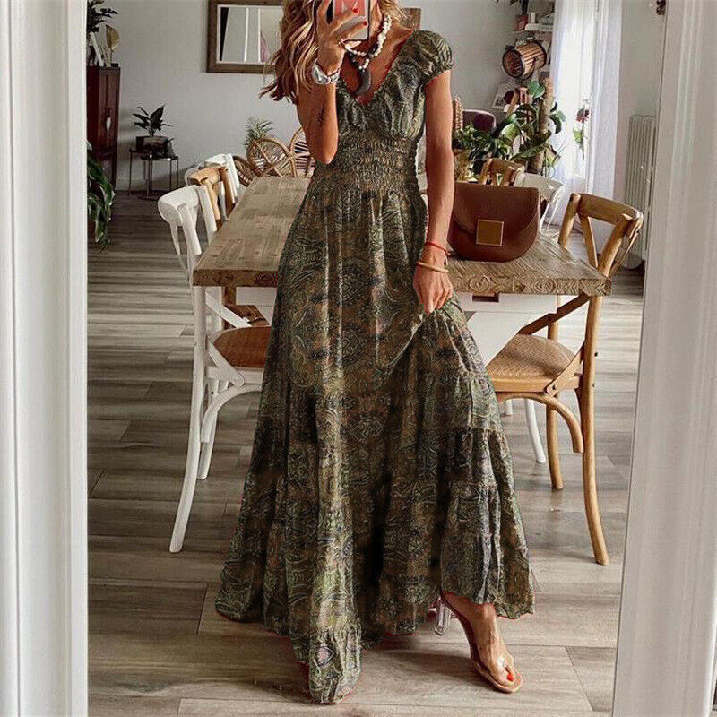 Adeline - Taillenbetontes langes Kleid im Bohème-Stil