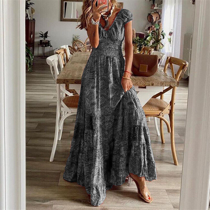 Adeline - Taillenbetontes langes Kleid im Bohème-Stil