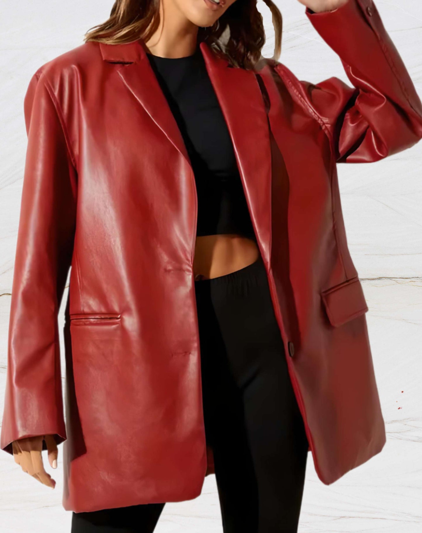 mittellange Lederjacke mit Reverskragen - Teodora