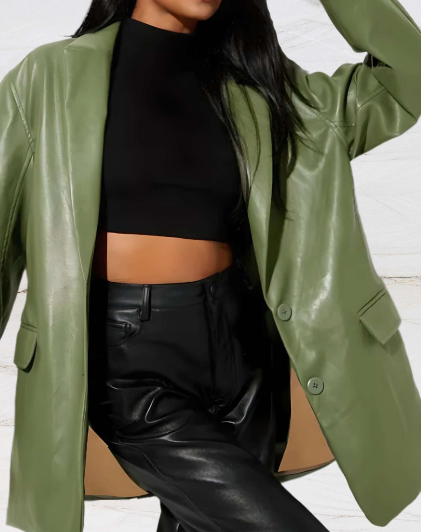 mittellange Lederjacke mit Reverskragen - Teodora