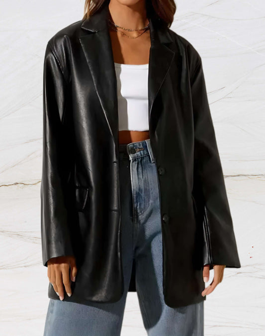 mittellange Lederjacke mit Reverskragen - Teodora