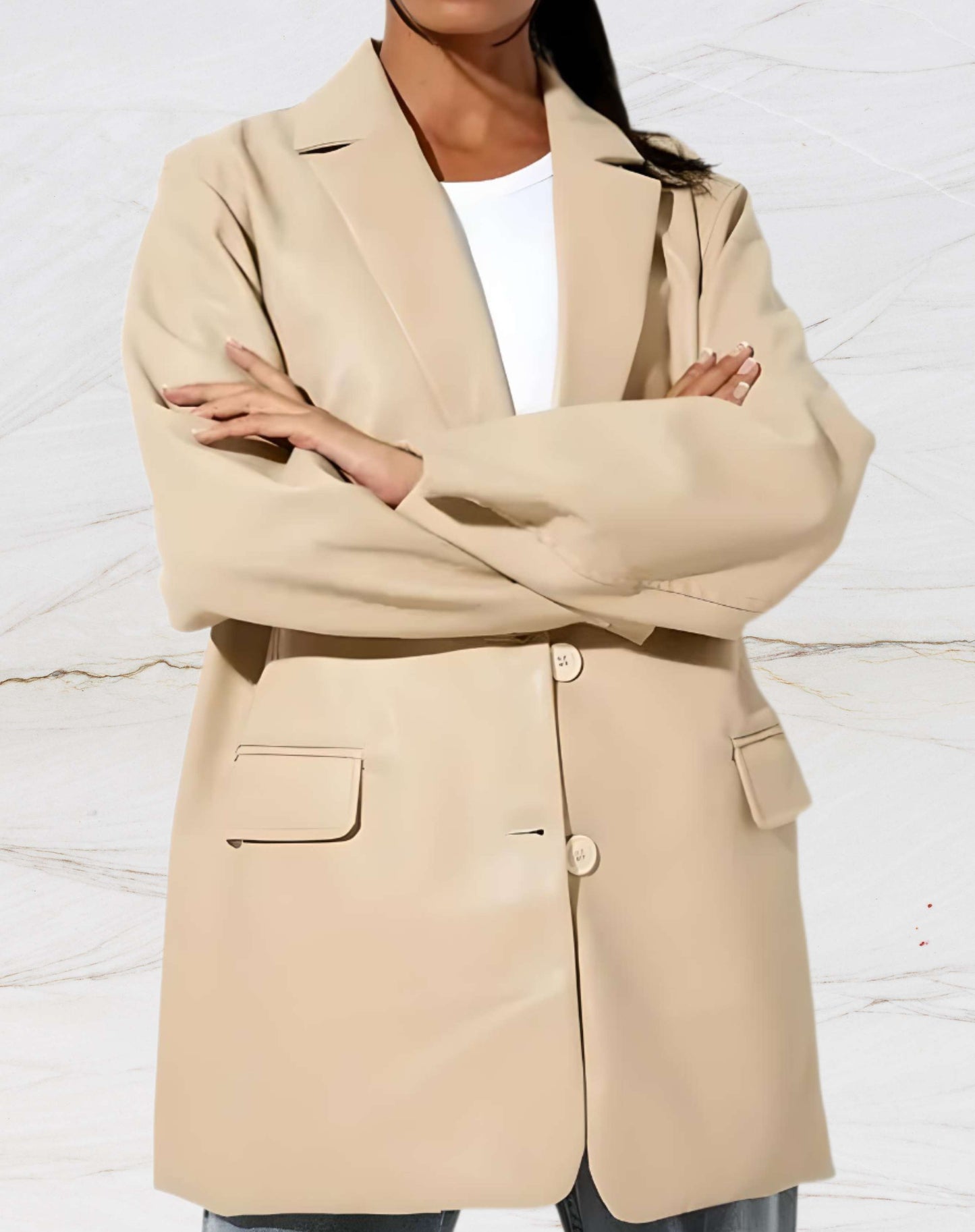 mittellange Lederjacke mit Reverskragen - Teodora