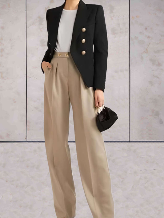 Margaux - Schlichte Hose mit hoher Taille, weitem Bein und Taschen