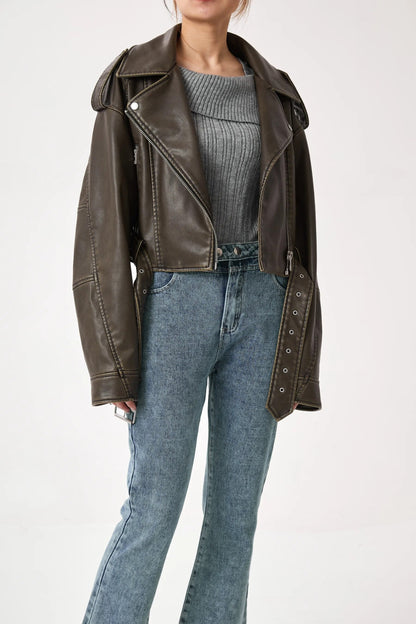 Sophia Gekürzte Bikerjacke | Vintage & Stilvoll