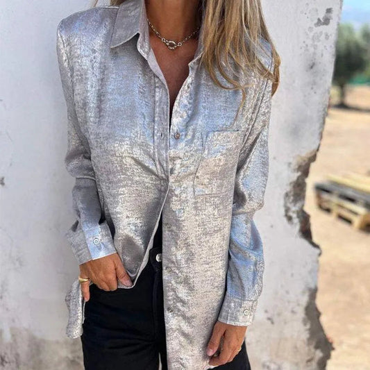 Jacke - Bluse Damen Überhemd - Lässig Elegant - Mercerisierter Stoff, Reverskragen, Verschiedene Farben - Frühling/Sommer