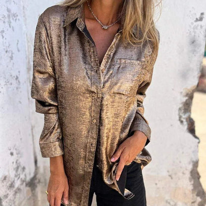 Jacke - Bluse Damen Überhemd - Lässig Elegant - Mercerisierter Stoff, Reverskragen, Verschiedene Farben - Frühling/Sommer