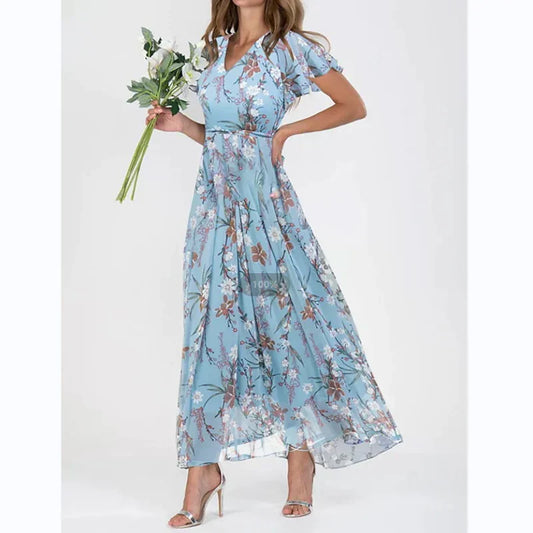 Solece - Geblümtes Maxikleid mit kurzen Ärmeln