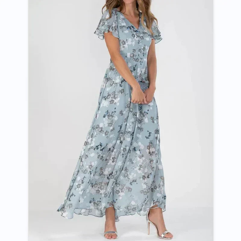 Solece - Geblümtes Maxikleid mit kurzen Ärmeln