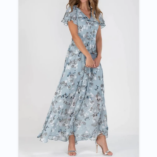 Maxikleid mit Flügelärmeln und Blumendruck