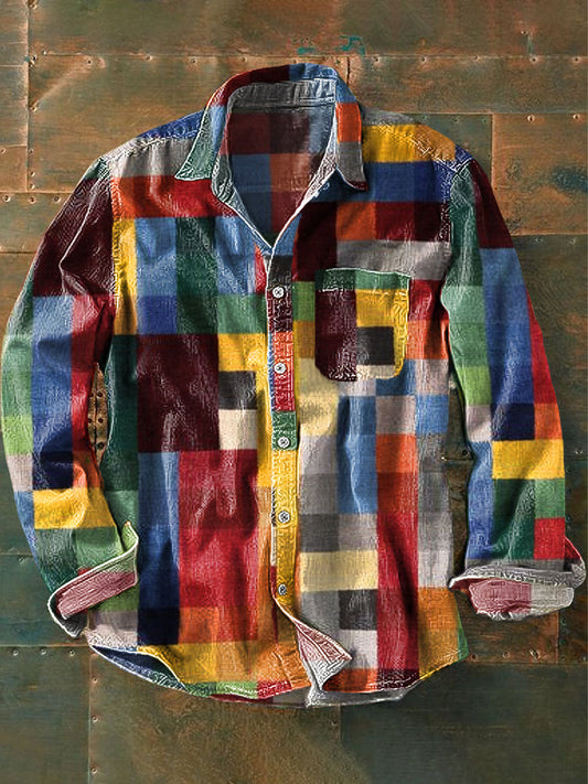 Eryka™ | Vintage Printed Kragen Langarmtasche Shirt