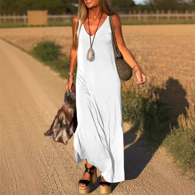 Elegantes, ärmelloses Maxikleid mit V-Ausschnitt